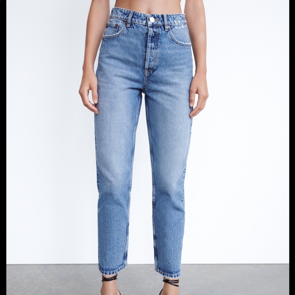 NWT Zara High Rise Straight Leg Ankle Cropped Jeans Blue 4365/237 sz 4